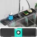 24 Inch Longer Faucet Mat for Kitchen Sink, 5 Slope Fast Self-draining, Kitchen Sink Splash Guard Silicone Sink Faucet Mat Splash Guard Kitchen Sink Area Tidy Splash Faucet Guard Draining Mat (Black)