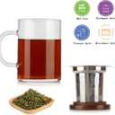 COMI Tea Cup with Infuser Walnut Lid&Handle, Glass Tea Cups with Wide Mouth Extra Large Capacity, Stainless Steel Tea Infuser Mug for Loose Leaf Tea Steeping(14oz/400ml)