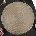 Mabbcoo Round Placemats Set of 8, 15 Inch Vinyl Placemats Hollow Out Washable and Wipeable Gold Circle Place Mats Dining Table Mats for Anniversary Dinner Kitchen Decorations