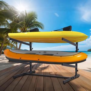 Kayak Storage Rack, Heavy Duty 2 Level Freestanding Rack for Garage and Outdoor Storage, Holds Kayak, Canoe, Surfboard & Paddleboard, Steel Construction with Felt Padding