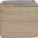 Ash Grey Jute Pouf Ottoman 18x18x14 Inch Handmade Braided Natural Jute & Cotton Floor Pouf, Boho Footstool for Living Room, Bedroom, Extra Seating & Decor