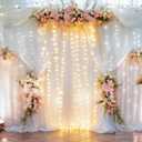 10ft White Backdrop Curtains with Lights String for Wedding Polyester Photo Backdrop Drapes Wrinkle Free White Curtains Backdrop for Birthday Parties Reception Baby Shower Ceremony-5 x 10ft x 2P