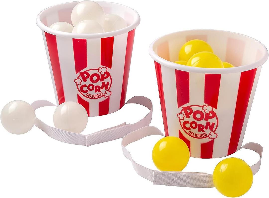 Fun Express Popcorn Bucket Ball Toss Game - 14 Total Pieces - Party Games for Kids