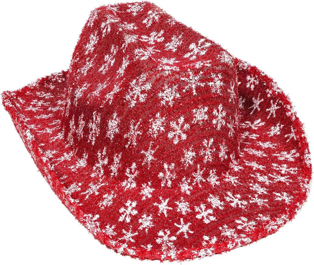 Christmas Cowboy Cowgirl Santa Hat Western Hat Gliiter Party Hat for Women and Men for Christmas Party Activity (Red)