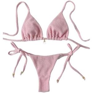 Verdusa Women's Micro Mini Bikini 2 Piece Micro Thong Bikini Sets Textured Seashell Beaded Swimsuit Beachwear, Size XS