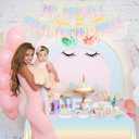 Pastel Rainbow Birthday Party Supplies, Includes Happy Birthday Banner, Tablecloth, Plates, Napkins, Cups, Knives, Forks, Spoons, Straws for Girls Birthday Party Decorations, Serves 20 Guests