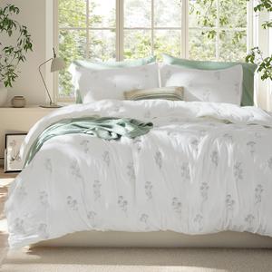 Bedsure Floral Quilt Queen Size - Luxurious Summer Bedding Set, Super Soft Bedspread Queen Size, Lightweight Comforter with 2 Pillow Shams, White, 90x96 Inch