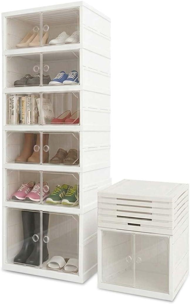 Foldable 6-Tier Shoe Rack Organizer, Large Clear Shoe Storage Cabinet with Magnetic Doors, Heavy Duty Slim Vertical Shoes Rack for Bedroom, Entryway or Garage - White (Holds 12 Pairs), 18 inches x 47 inches x 14 inches