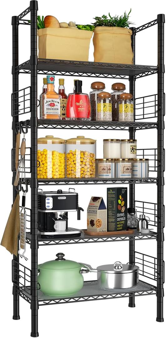 FUTASSI Metal Storage Rack, Storage Organizer Shelves for Kitchen, Bathroom, Living Room, Balcony and Garage, 5 Tiers Narrow Bookshelf, 21.2" W x 9.4" D x 59.2" H, Load 400lbs, Black