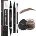 LAVONE Hair-Like Eyebrow Pen Makeup kit, Eyebrow Pencils for Women with Waterproof Microblading Eyebrow Pencil, Eyebrow Pomade, Eyeliner and Eyebrow Brush, Create Full, Natural Brows, Dark Brown
