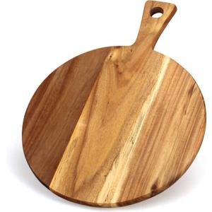 21"x16" XL Extra Large Acacia Wood Cutting Board with Handle Round Wooden Charcuterie Boards Meat Chopping Board Bread Serving Cheese Platter Big Pizza Cutting Boards for Kitchen Carving Butcher Board