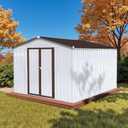 10' x 8' XL Outdoor Storage Shed, Sturdy Metal Building w/Lockable Doors for Garden, Backyard, Poolside and Lawn, Brown+White