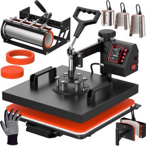 Pro 15x15 Heat Press with 30 OZ Tumbler Attachment, 8in1 Combo Tumbler Heat Press for T-Shirts, Tumblers Glass Cans Mugs Hats, and Plates (Black)