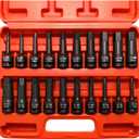 20-Piece 1/2" Drive Master Impact Hex Bit Set, Hex Driver Socket Set, Allen Bit Socket Set, SAE & Metric, (1/4" - 3/4", 6-19mm), Cr-Mo Steel