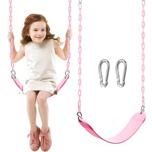 TURFEE Heavy Duty Swing Seat Pink Color with 66 Chain, Swing Set Accessories Replacement with Snap Hooks for Kids Outdoor Play Playground