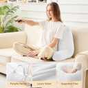 Sasttie Reading Pillow, Velvet Back Pillow for Bed Sitting Up, Adult Back-Rest Support Cushion with Arms for Sit Up on Couch, Sofa, and Floor, Dorm Essentials, Reading Accessories, White, Standard