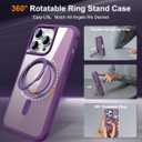 Designed for iPhone 15 Pro Max Case with 360 Rotatable Magnetic Ring Stand [Compatible Mag-Safe] [Military Grade Protection] Translucent Matte Phone Cases for Women Men 6.7'', Purple