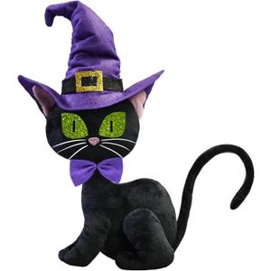 CRCZK Christmas Black Cat Plush Decor, Christmas Decorations Indoor,13.2inch Purple Cat Gnome Tabletop Centerpiece Farmhouse Tiered Tray, Gift for Women and Cat Lovers Christmas Decor Xmas Decor