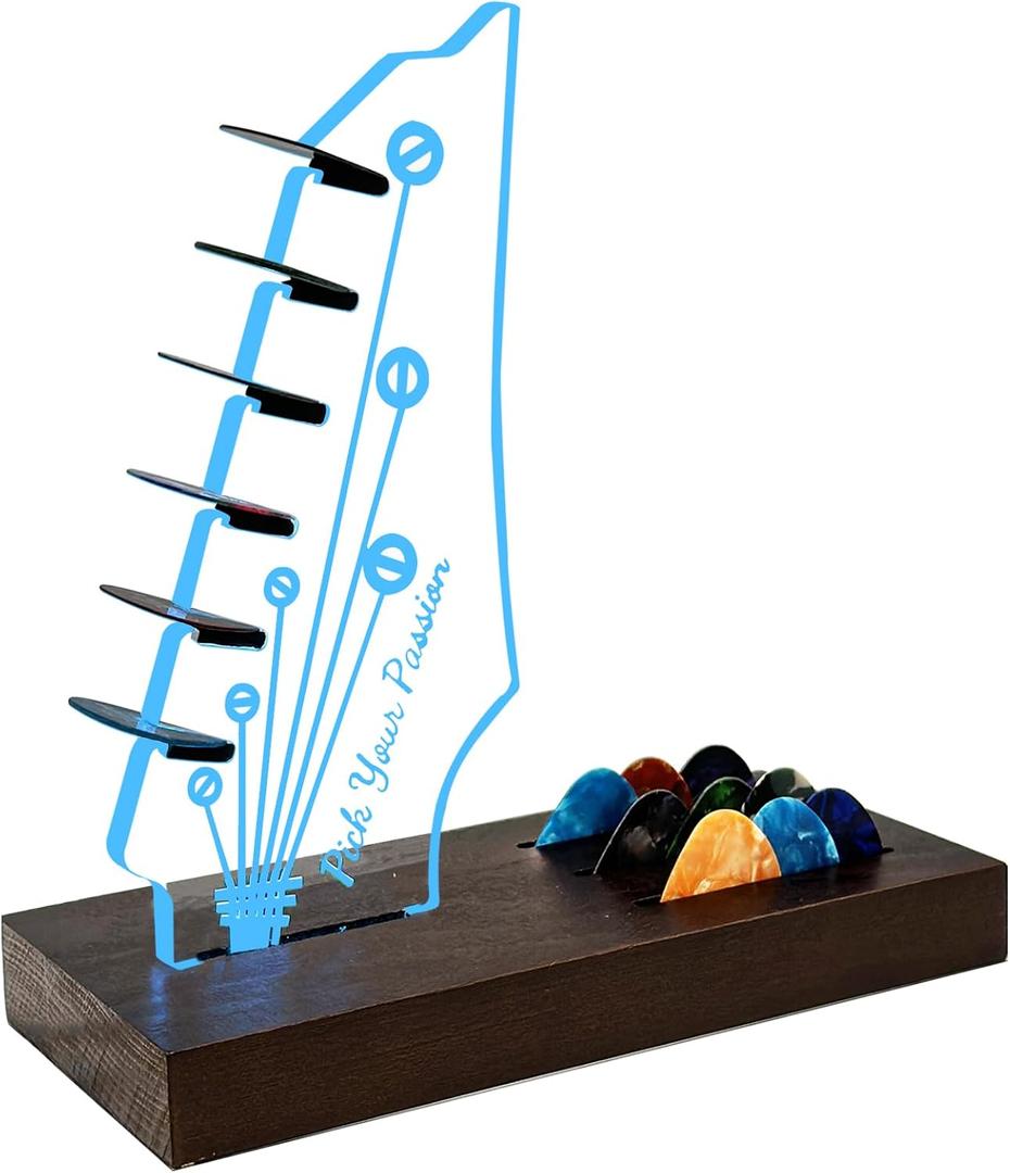 NZNDB Light Up Guitar Pick Holder, Wooden Guitar Pick Holder for Picks Storage and Display, Music Gift for Men Guitar Music Lovers Players Guitarist, Guitar Accessories