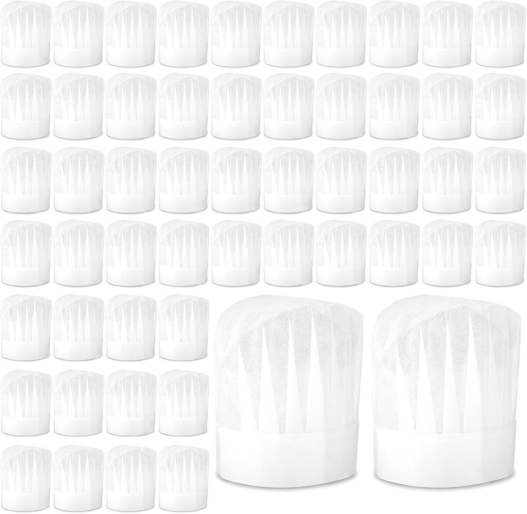60 Pack Chef Hats, Disposable Bakery Hat Bulk DIY Chef Cap for Baking, Cooking, Activity, Pizza Party White