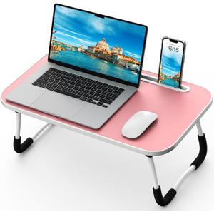 Foldable Lap Desk with Tablet Slot, Portable Laptop Desk for Bed, Lightweight Bed Table for Working Writing Reading Drawing Eating on Couch Floor, Pink (20.8"11.8")