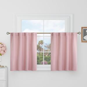 BGment Short Blackout Curtains 30 Inch Length for Small Windows - 34 x 30 inch Curtains Rod Pocket and Back Tab Thermal Insulated Room Darkening Curtains for Kitchen/Cafe Room, 2 Panels, Baby Pink