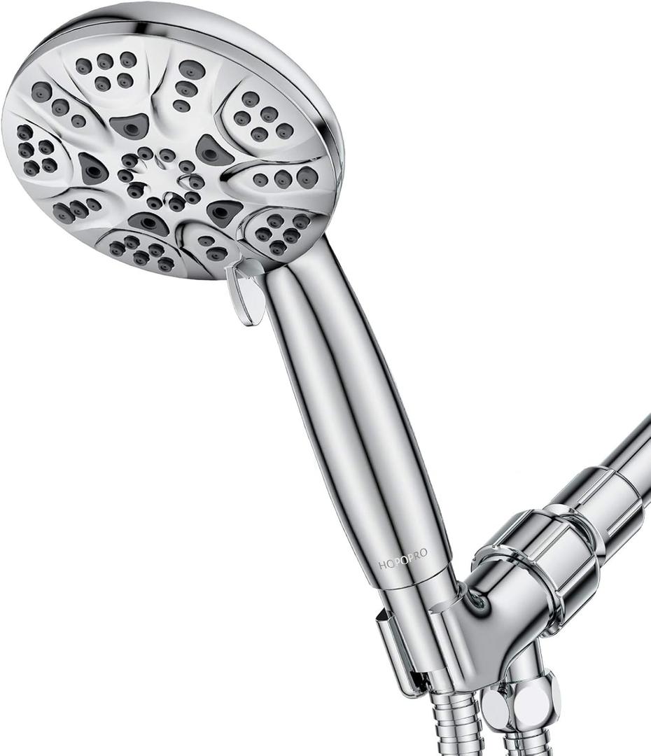 HOPOPRO High Pressure Handheld Shower Head with 6 Different Shower Modes - High Flow Performance Even At Low Water Pressure - 1-Minute Quick Installation 