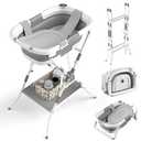 BALLA BALEIN Baby Bathtub with Stand, 2in1 Collapsible Bath Tubs for Newborn to Toddler, Infant Bathtub with Folding Stand, Portable Bathtub for Baby Including Soft Cushion, Storage Pad