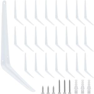 24Pcs 12 x 10 Inch White Shelf Brackets, Heavy-Duty Metal Steel Corner L Brackets for Shelves Shelf, Bookshelf, Garden Boards, Wall Hanging Shelves Decoration Clapboard