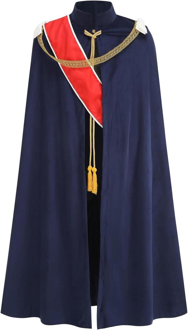 King Robe Queen Robe Cosplay Costume Medieval Prince King Costume Cape for Halloween Costume Party Accessory (140CM/55.12, Navy Blue)