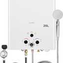 Tankless Water Heater Propane 5.26GPM 20L Outdoor Portable Gas Hot Water Heaters Instant Propane Water Heater with Digital Display Multi-Protection for Camping Trips Boat Cabins, White