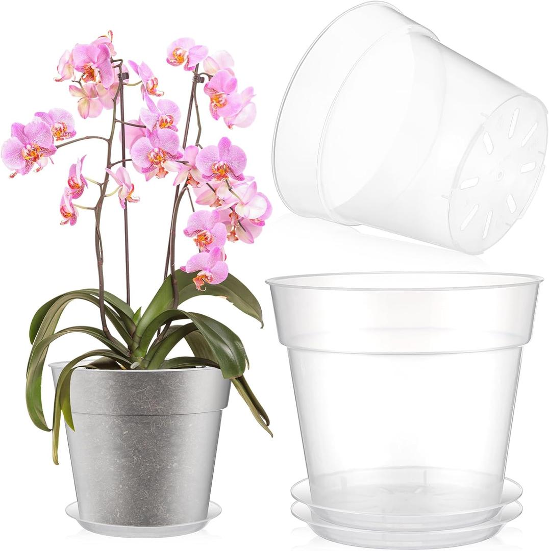 Baderke 3 Pack Clear Nursery Pot Plastic Nursery Pot Large Plant with Drainage Holes for Root Health Indoor Outdoor(9.25 Inches)