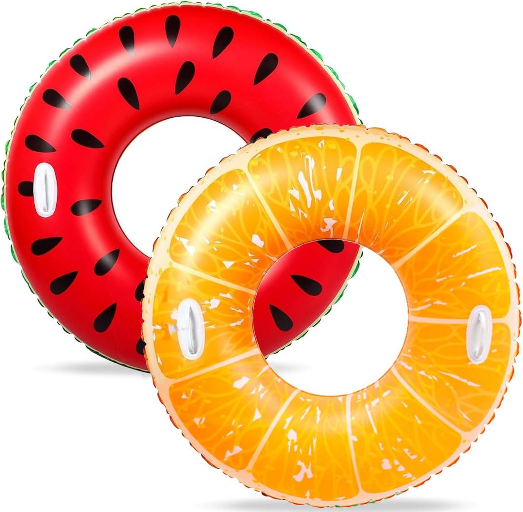 2PCS 48" Fruit Inflatable Pool Floats Adult Large Swim Ring with Handles Pool Inner Tubes,Giant Premium Summer Water Floats Rings Pool Floaties for Summer Pool Party Beach (Fruit,2)