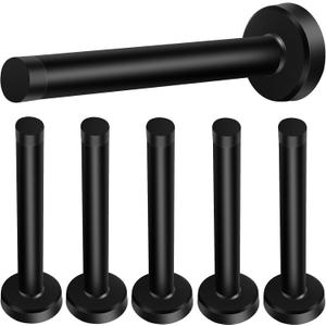 6 Pack Long Door Stops, 5 Inch Door Stoppers, Wall Mount, Heavy Duty Solid Black Doorstop Brushed Stainless Steel with Soft Rubber Bumper Tips Sound Dampening Wall Protector