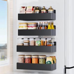 Magnetic Spice Rack for Refrigerator 4pack, Black Fridge Organizers And StorageSpice Rack Organizer, Magnetic Spice Rack Organizer For Refrigerator And Oven