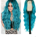 NAYOO Long Ombre Bluish Green Wavy Wig for Women 26 Inch Middle Part Curly Wavy Wig Natural Looking Synthetic Heat Resistant Fiber for Daily Party Use (Ombre Bluish Green)