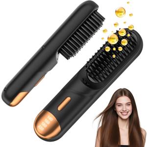 Go Brush Pro 2026 Hair Straightener Brush 300 Million Negative Ionic Portable Hair Straightener Comb for Women with 4 Temps Fast Heating MCH Ceramic Coating Smooth Frizz  Free Hair Shining Black