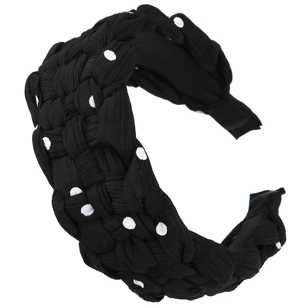 1-Pack Polka Dot Print Cross Bbraided Cloth Headband, Fashion Hairbands, Women's High Elastic Headbands, Simple Headwear Accessories for Women and Girls (Polka Dot-Black, One Size)