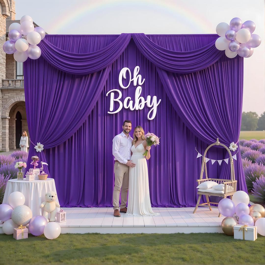10FTx12FT Purple Backdrop Curtains for Weddings, Birthdays and Photography | 2 Panels 5x12 ft,Wrinkle-Free,Premium Polyester Drapes, Silky Washable, 4 in Rod Pocket for Baby Shower and Receptions, W5' x H12'