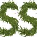 2-Pack 6FT Artificial Norfolk Pine Christmas Garland - Real Touch PE Faux Greenery, Waterproof Indoor Outdoor Decor for Mantel, Staircase, Fireplace, Front Door, Holiday Xmas Decoration