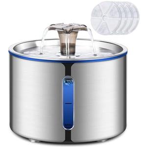 BOORCA Cat Fountain, 84oz/2.5L Stainless Steel Pet Water Fountain, Automatic Dog Water Dispenser, Water Level Window, Ultra-Quiet Pump, Perfect for Cats, Dogs and Multiple Pets, 4 Filters