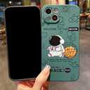 Yonds Queen Compatible with iPhone 11 Cute Case, Cartoon Astronaut Space Planet Moon Design Stylish Bumper TPU Rubber Protective Anti-Slip Shockproof Case(Green Basket, iPhone 11)