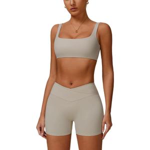 ABOCIW Workout Sets for Women Square Neck Sports Bra Crossover Waist Scrunch Butt Lifting Shorts 2 Piece Gym Set (Small, Tan) ABOCIW Workout Sets for Women Square Neck Sports Bra Crossover Waist Scrunch Butt Lifting Shorts 2 Piece Gym Set (Small, Tan)
