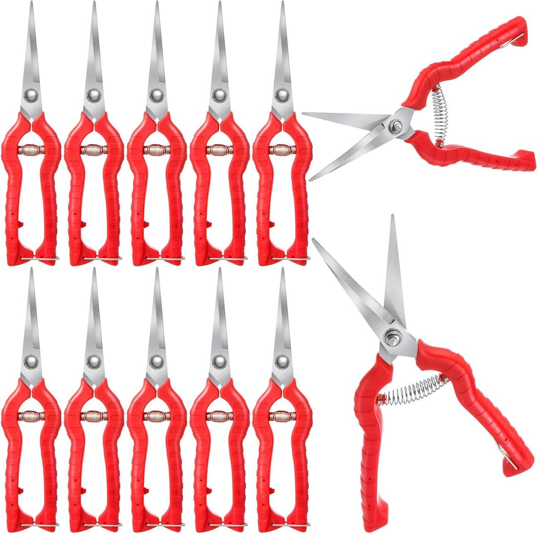 Lasnten 12 Pcs Pruning Shears Needle Nose Pruner Bulk Pruning Snips with Straight 8.3" Extra Long Edge Stainless Steel Sharp Blades Hand Garden Scissors Tool Trimming plants Fruit Trees Bonsai