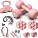 HTQ Adjustable Dumbbell Set for Women, 2-17LBS Total Plate Weight Home Workout Equipment with Kettlebell, Wrist Weights, Resistance Tube, Jump Rope, Pink/Green Free Weights Set for Women at Home
