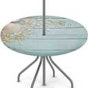 Wood Texture Round Outdoor Tablecloths with Umbrella Hole Beach Shell Circle Fitted Table Cloth with Elastic Zippered Tablecloth 36"-44" Waterproof Umbrella Table Cloth Round Table Cover for Patio