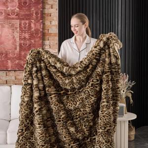 760GSM Faux Rabbit Faux Fur Throw Blanket,Super Thick Warm Bubble Blanket Throw,Fuzzy Luxury Plush Decorative Blanket for Couch Bed Sofa(Leopard Brown,50''x 60'')