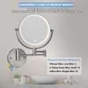 Wall Mounted Lighted Makeup Vanity Mirror with Magnification, 8 Inch Double Sides 10X Magnifying Bathroom Mirror 3 Color Lighting Touch Dimming, Extended Arm Shaving Mirror Hard Wired, Brushed Nickel