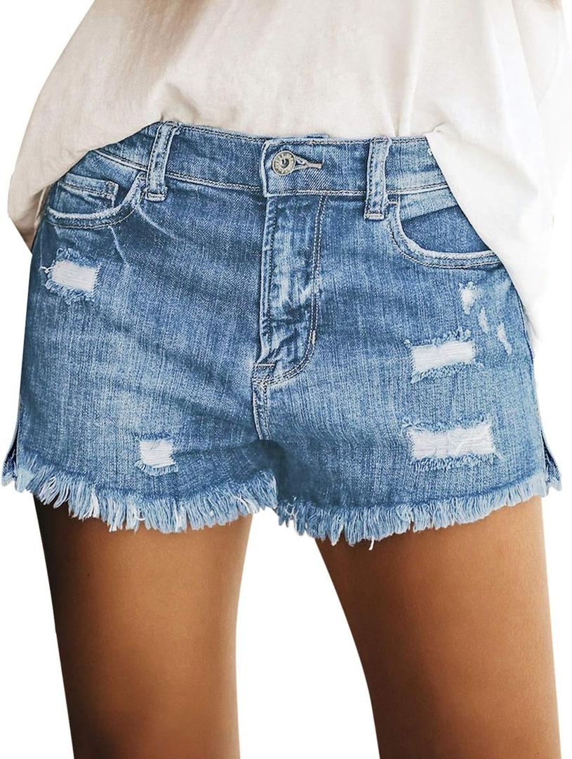 luvamia Women's Casual Mid Rise Denim Shorts Stretch Ripped Raw Hem Jean Shorts (XX-Large)