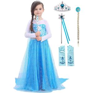 Princess Costume Princess Dresses for Girls Dress up Fancy Halloween Christmas for Toddler (8-9 Years, Blue-news)